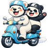 Orso Polare e Panda su uno scooter