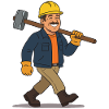 Funny construction worker with sledgehammer