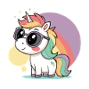 Pastell-Einhorn in Brille und Regenbogen