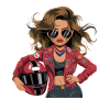  Coole Bikerin mit roter Lederjacke Sonnenbrille