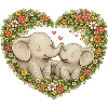 Floral Heart Elephants Kiss