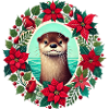 Otter in Festive Poinsettia Wreath