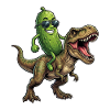 Sour cucumber rides dinosaur