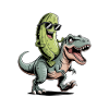 Sour cucumber rides dinosaur