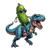 Sour cucumber rides dinosaur