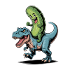 Sour cucumber rides dinosaur