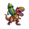 Sour cucumber rides dinosaur