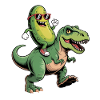 Sour cucumber rides dinosaur
