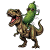 Sour cucumber rides dinosaur