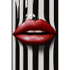 Red Lips Black White Stripe Fashion