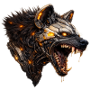 Mechanical hyaena head with luminous accents