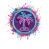 Neon palm tree in cyber circle