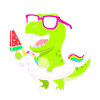 Neon-Dino mit Eis und Einhorn