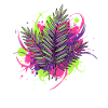 Neon Tropical Leaf with Paint Splashes