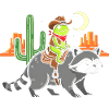 Frog cowboy on raccoon