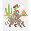 Frog cowboy riding raccoon
