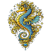 Blau-Gold-Barock-Seepferdchen – Marine-Illustration