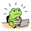 Frog coffee and laptop