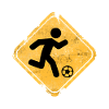 Yellow warning sign soccer runner