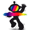 Robot Silhouette Regnbue Splash Design