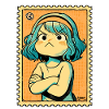 Defiant Teal-Haired Stamp Art