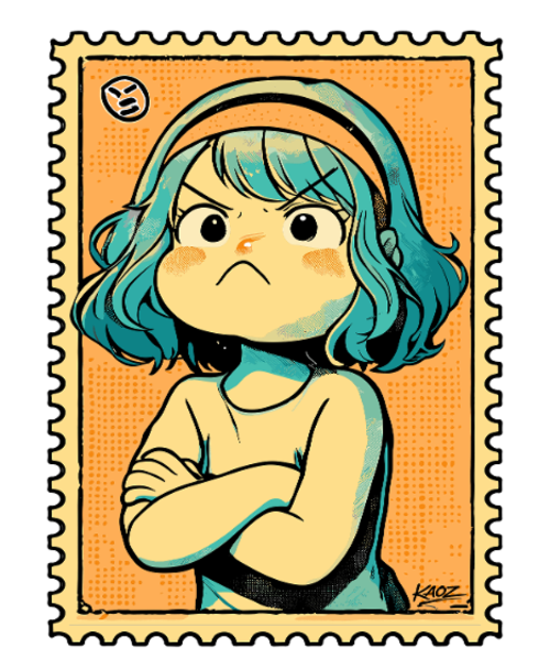 Dessin timbré aux cheveux turquoise défiants