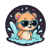 Chic surfer bear with blue glasses