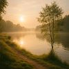 Morgengold am Flusspfad
