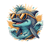 Dolphin with Sunglasses Surf Tropical Design