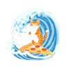 Surfer cat on pizza wave