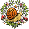 Escargot mignon fleurs et champignons