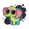 Bunter Elefant mit rosa Brille
