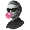 Marie Curie with bubblegum and sunglasses