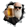 Charles Darwin holds a beer