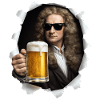 Isaac Newton holds a beer