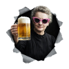 Marie Curie holds a beer