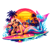 Mermaid Surfboard Retro Sunset Tropical Vibes