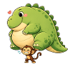 Monkey carrying dinosaur