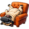 Mops mit VR Brille im Sessel
