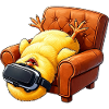 Chick with VR glasses in armchair