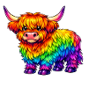 Vibrant Rainbow Highland Cow