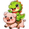 Little dino rides pig