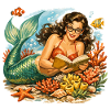Sirena retrò con gli occhiali mentre legge