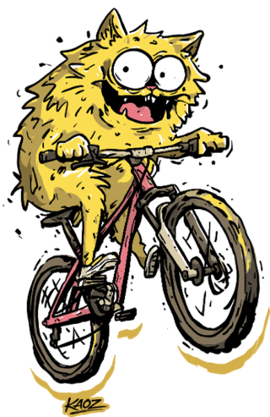 Gato monstruo de bici peluda en bici