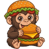 Cute Monkey with Burger Cartoon Motif