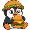Cute Penguin with Burger Cartoon Motif