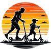 Scooter with child in retro sunset