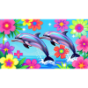 Neon-Delfin-Duo unter tropischen Blüten