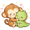 Cute Monkey & Baby Dino Cuddle