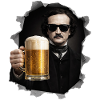 Edgar Allan Poe with beer and sunglasses